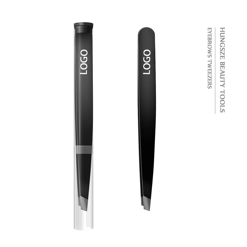 
black eyebrow tweezers eyelash extension slant tip tube packaging 