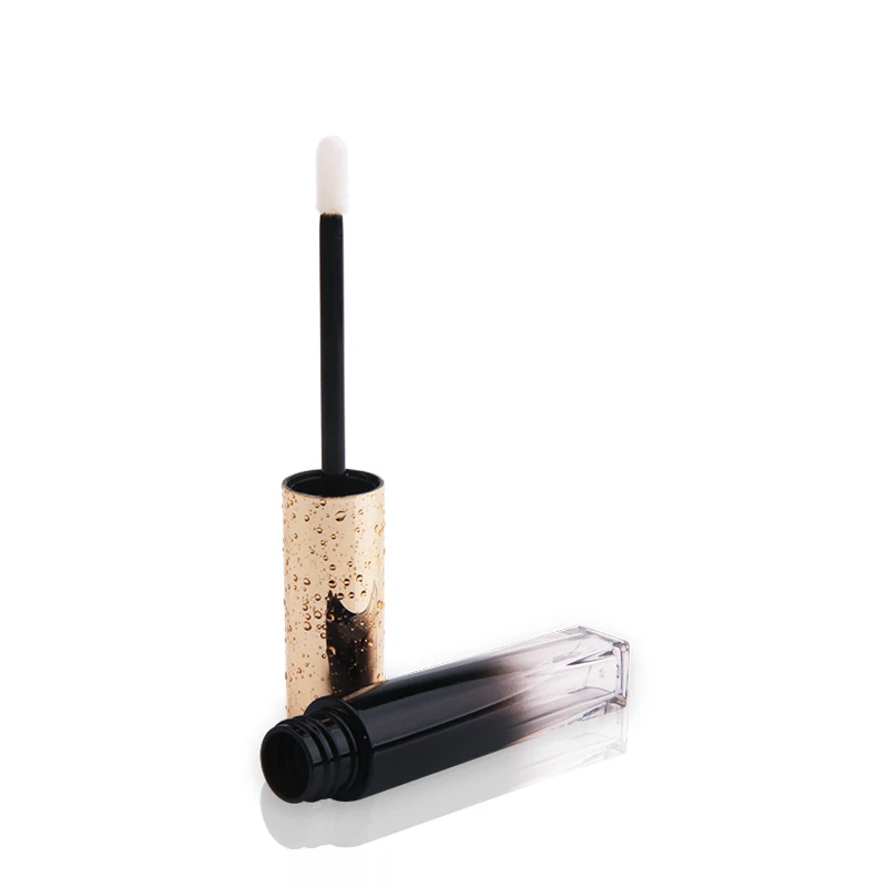 Круглая Золотая блестящая крышка, черная градиентная трубка для блеска для губ, трубка для блеска для губ