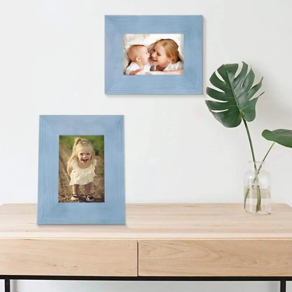 
2 Sets 5x7 Picture Frame, Rustic Wooden Blue Picture Frame for Farmhouse Decor-Made for Wall and Table Top Display 
