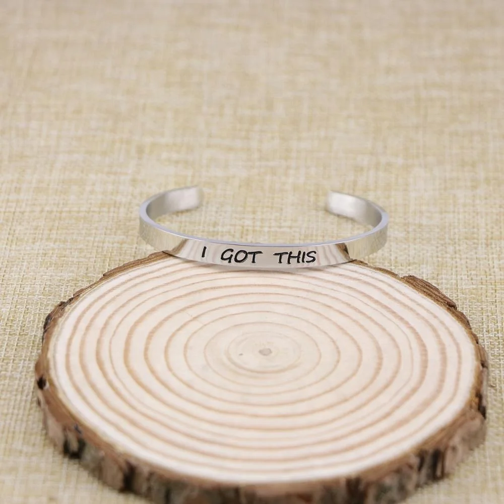 Stainless Steel Silver Cuff Engrave Bangle Bracelet for Ladies Inspiration Jewelry