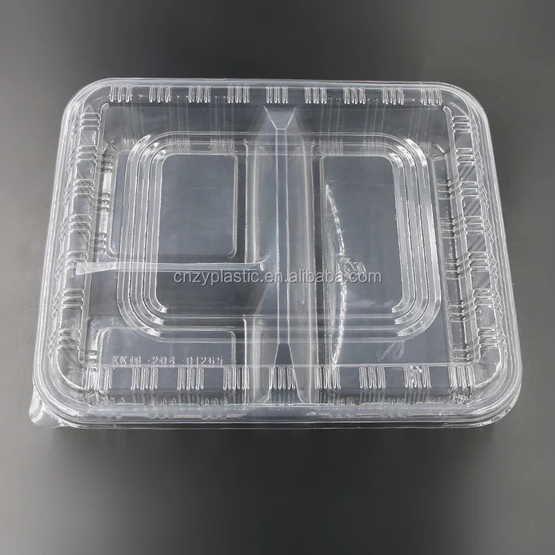 3 Compartment Plastic Food Divider Bento Lunch Box Takeaway Disposable Container with Lid Clear Food Storage Rectangle