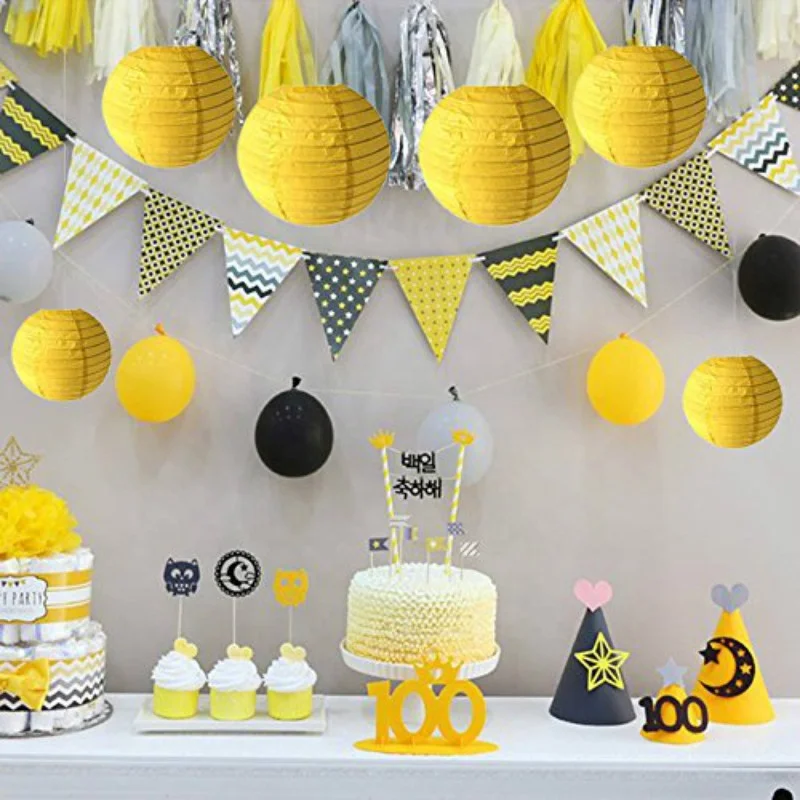 Желтые круглые бумажные фонарики Китайские 10 дюймов Большие Висячие Шаровые украшения для Хэллоуина дня рождения свадьбы детский душ