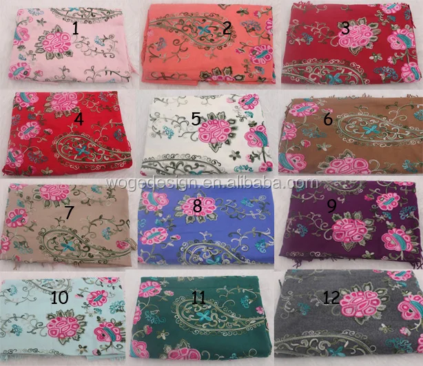 
New designer China factory vintage women viscose cashmere feeling shawl stole winter twill boho flower embroidery pashmina scarf 