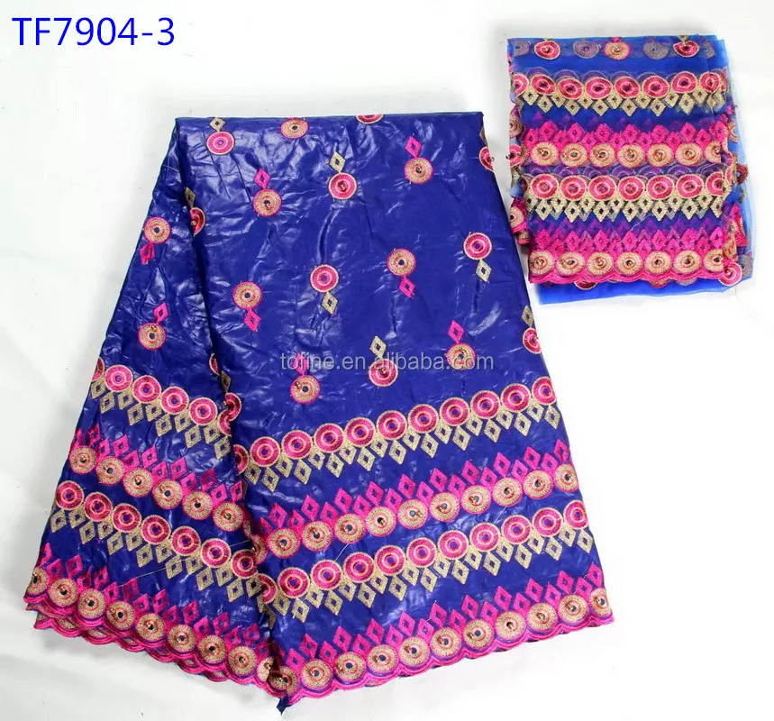 Good quality new dubai bazin fabric with 2 yards matching french net lace with beads for party