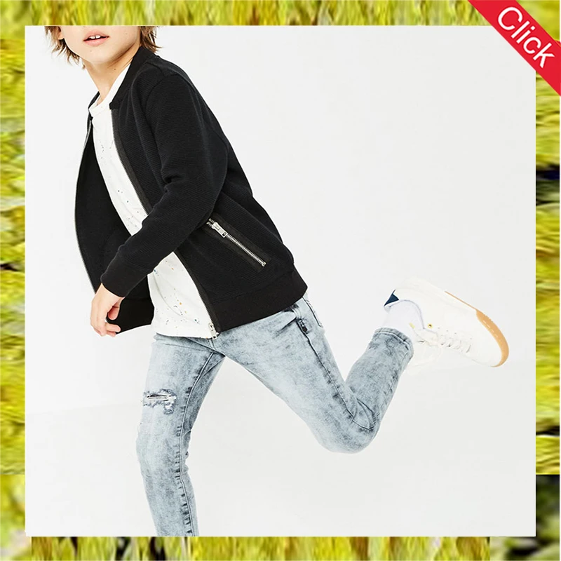 high quality wholesale fancy boys new designer stone washed blue kids little faded ripped denim jeans