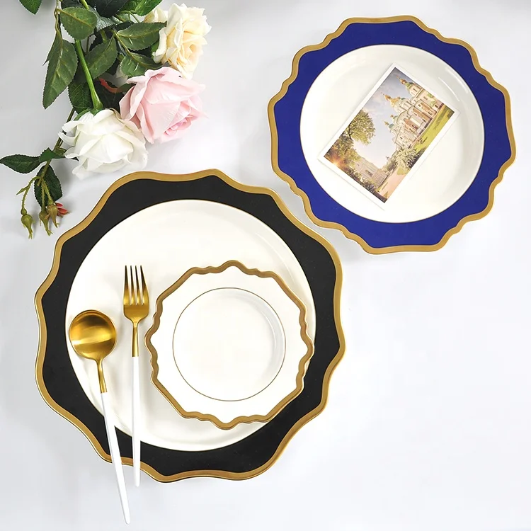 
Gold rim wedding tableware yellow dinnerware sets, porcelain table ware dinner set 