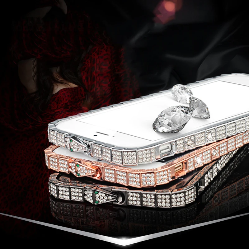 For iPhone X XR XS Max Case Luxury Bling Diamond Bumper For iPhone 8 7 6 6S Plus Case Glitter Rhinestone Snake Inlay Metal Frame