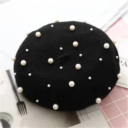 Wholesale 2019 Autumn/Winter New Cashmere Luxury Heavy Craft Pearl Rivets Wool Berets