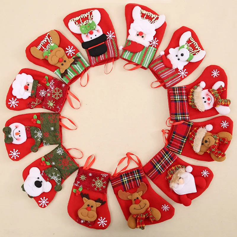 
Wholesale cheap felt hang christmas stocking mini small 3d lovely funny christmas socks 