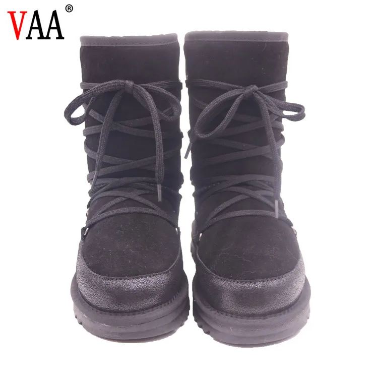 CF-131 Free Samples Non-slip TPR Sole Cow Leather Lace Up Lady Shearling Winter Boots