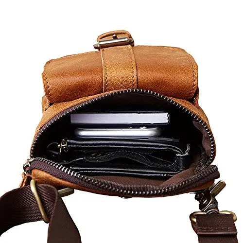 Premium Cowhide Leather Belt Holster Fanny Small Messenger Bag Pack