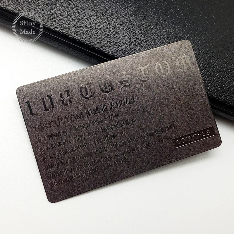 Black color metal plate etched matt metal stainless steel business card with luxury custom texture