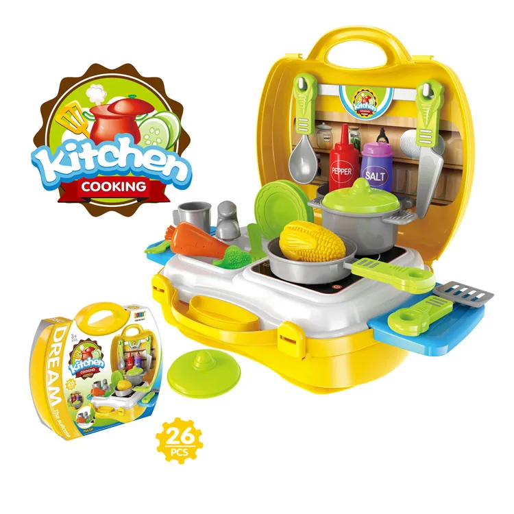 Foldable Kitchen Play Set Toy Promotional DIY Play Food Gift Plastic Plastic Box Unisex ABS Yellow Juguetes De Cocina Unisex 36