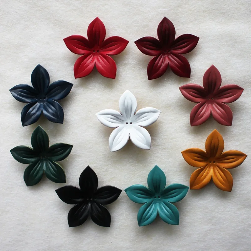 Good Quality Solid Color Genuine Leather Petal With 5 leaves For Making DIY Flowers Accessories Decoration 8*8cm