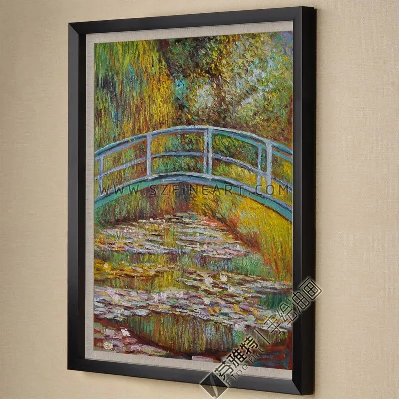 Japanese Bridge, 100% Handmade Impression Oil Painting Canvas Reproduction of Claude Monet