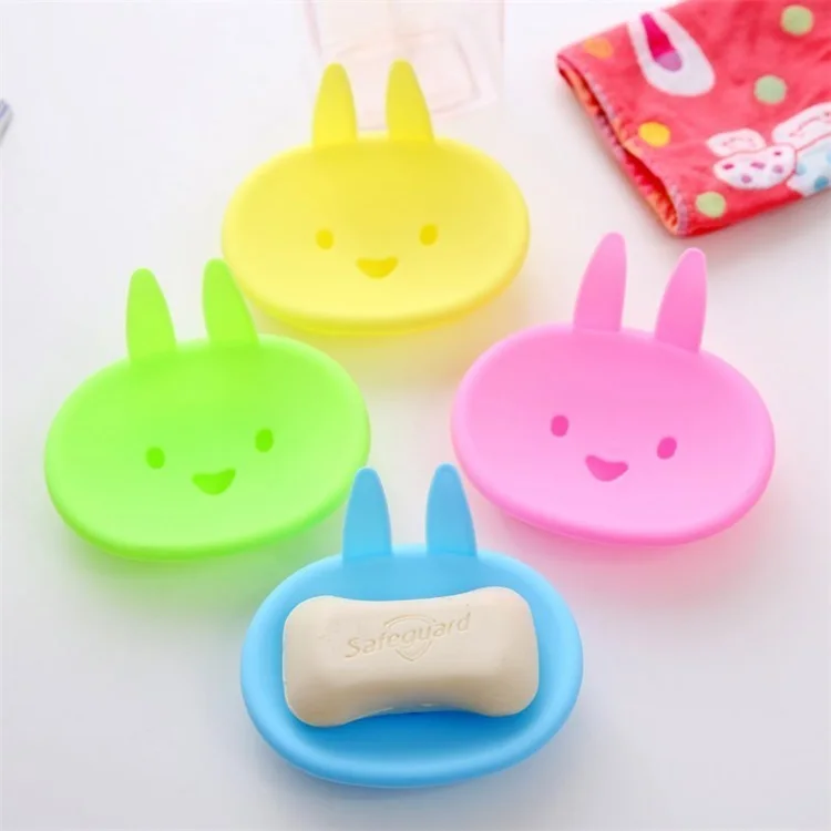
Cute Cartoon Household Smiling Face Rabbit Shape Plastic Double Layer Soap Dish 