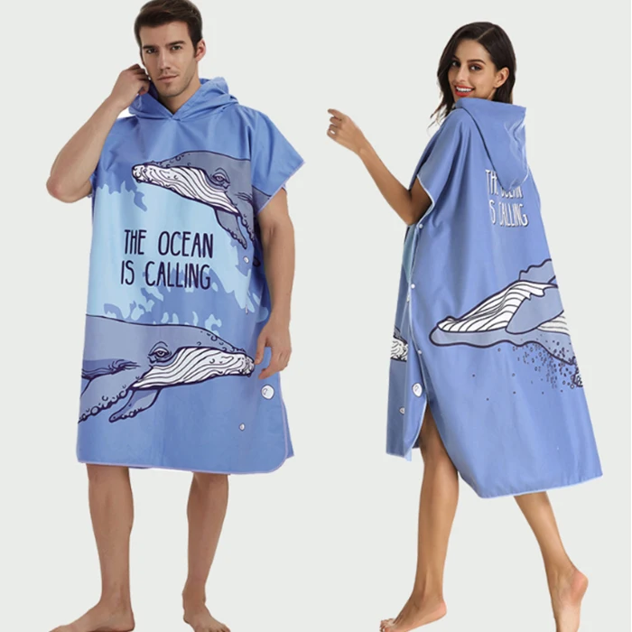 Quick dry lightweight compact print adult hooded microfiber beach towel beach poncho towel