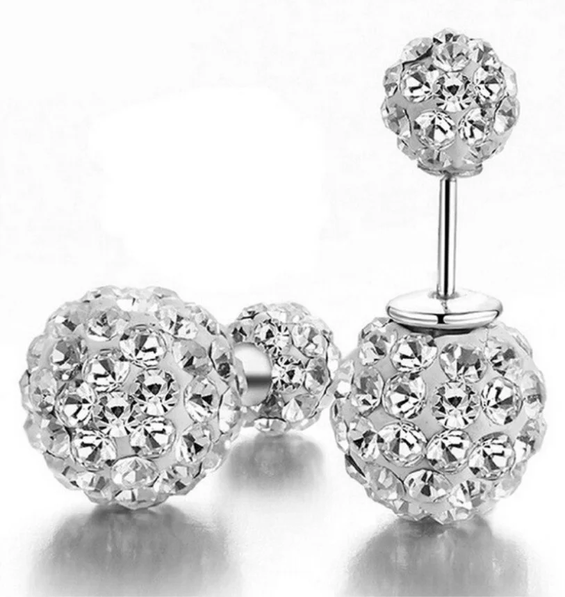 High quality white gold plated spherical alloy inlaid rhinestone cuff earrings