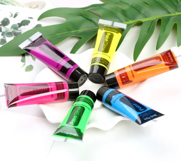 Non-toxic safe soft tube neon fluo face body paint in UV light blacklight for costume party makeup paint
