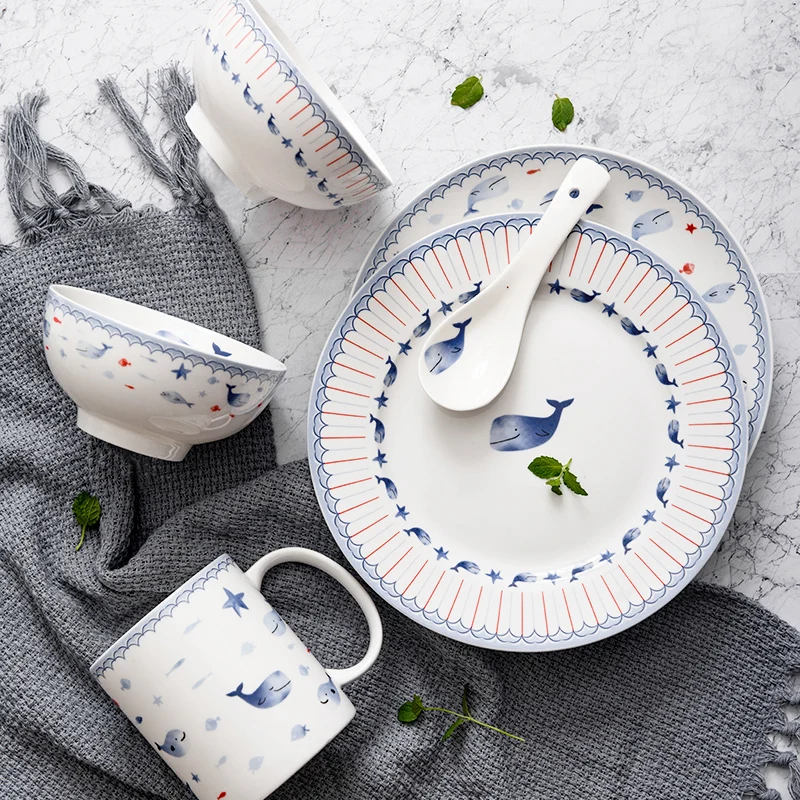 bone china dinner set bio plate with fishes pattern