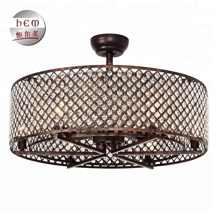
Retro Bronze Antique Fan Energy Saving Modern Decorative Crystal Ceiling Fan Light With Remote Control 