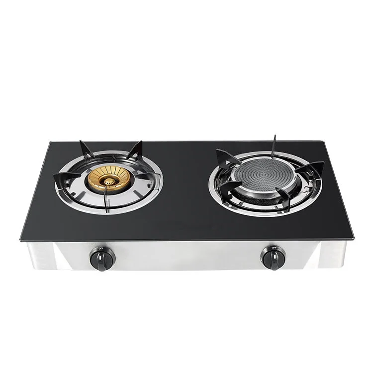 Home Kitchen Explosion-proof Glass Infrared + Copper 2 Burner Gas Stove Cooktop For Sale
