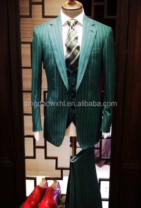 latest design customized green emerald coat pants modern stylish slim fit striped high quality bespoke men suit