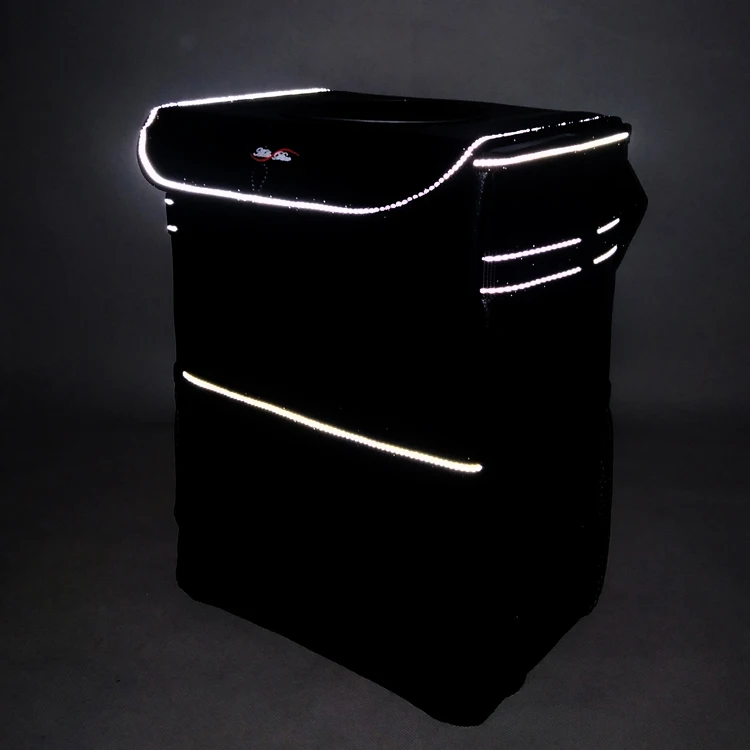 OEM Leakproof PU Leather Auto Garbage Container Cans Car Console Trash Bin with Reflective Stripe