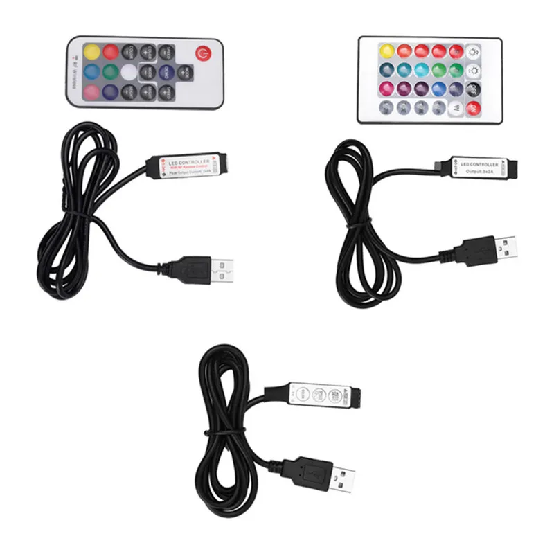 1m USB DC 5V-24V LED Controller Kit- 17 Key RF Wireless Remote Control Dimmer/Inline for 5050 3528 RGB LED Strip Lights