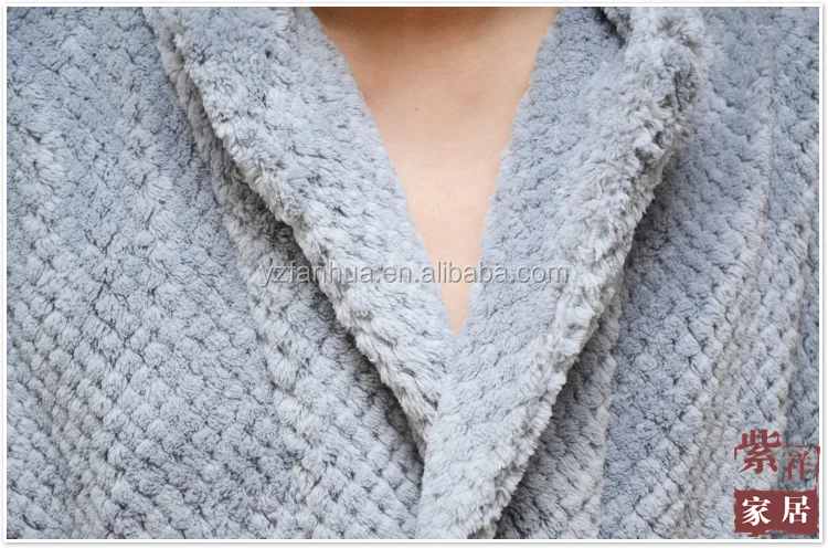 
Luxury Soft Gray Honeycomb jacquard Fleece Bathrobe For Online Shopping 