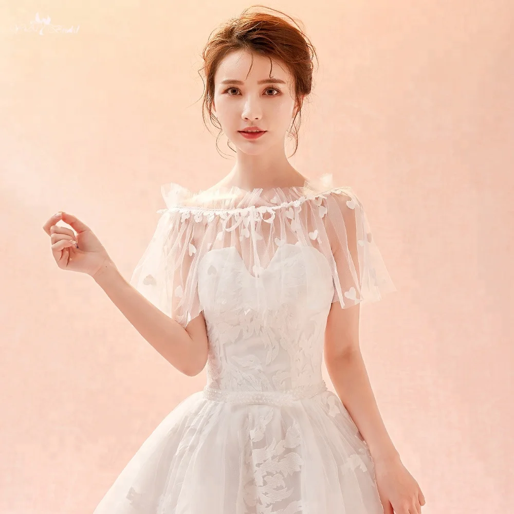 
LZP276 Real Pictures Lovely Small love pattern Ivory Tulle Bridal Bolero Woman Boat Neckline Illusion Wedding Shawl 