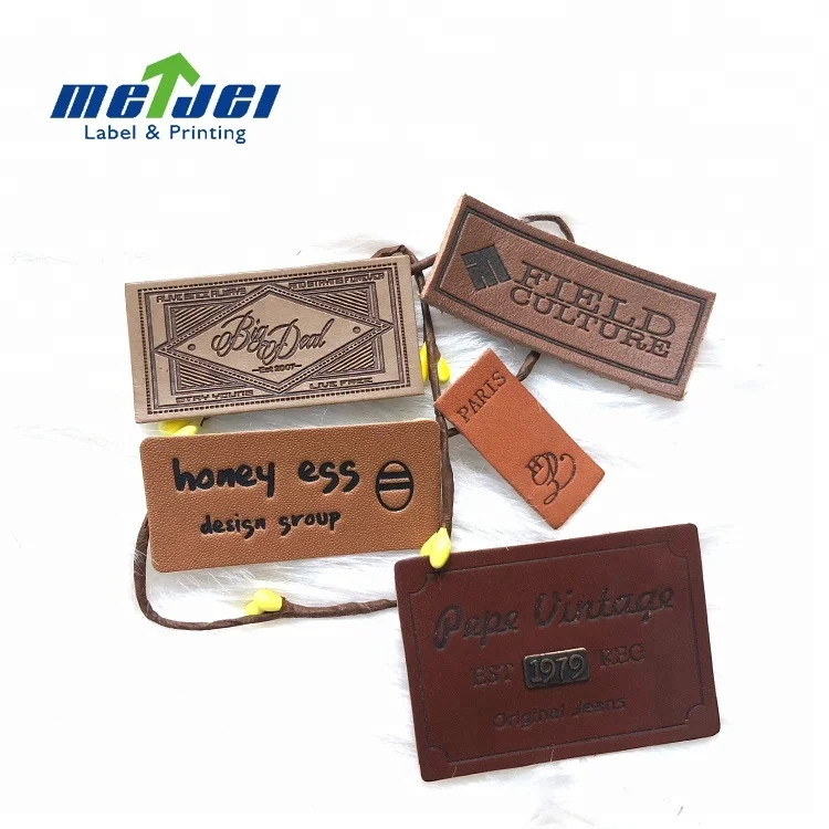 Wholesale custom jeans and bag private brand metal logo leather label