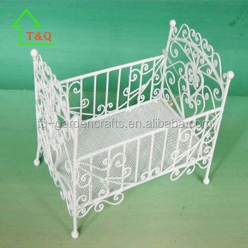 
Miniature Dolls House 1:12 Bedroom Furniture White Wire Wrought Iron Rocking Bed 
