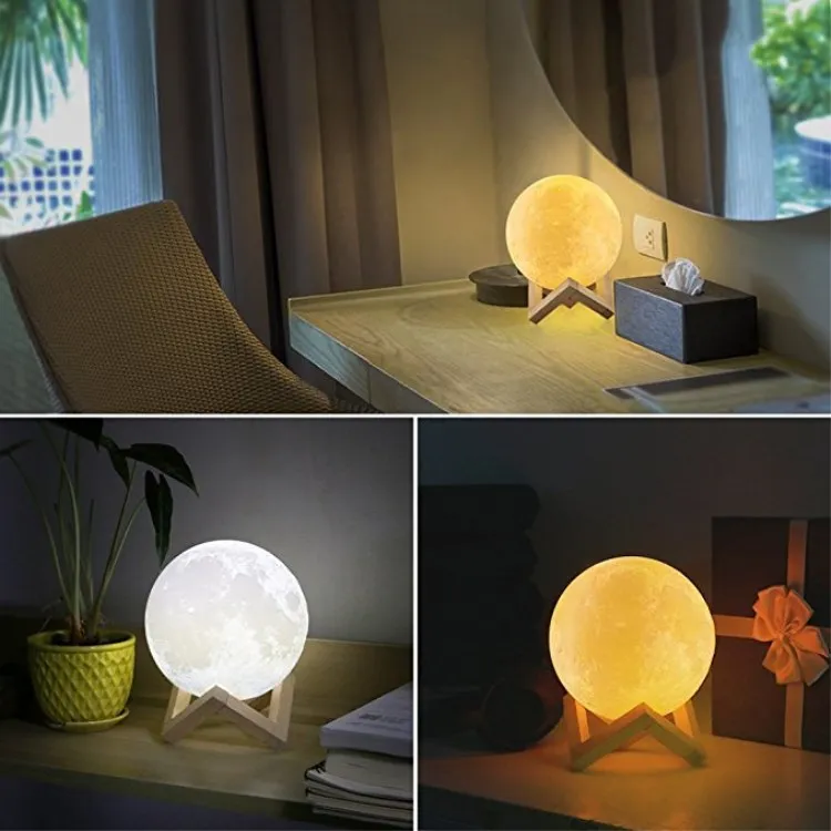 Modern Night Light Dimmable and Rechargeable 2 Colors Touch Control 3D Printing LED Moon Lamp 12cm