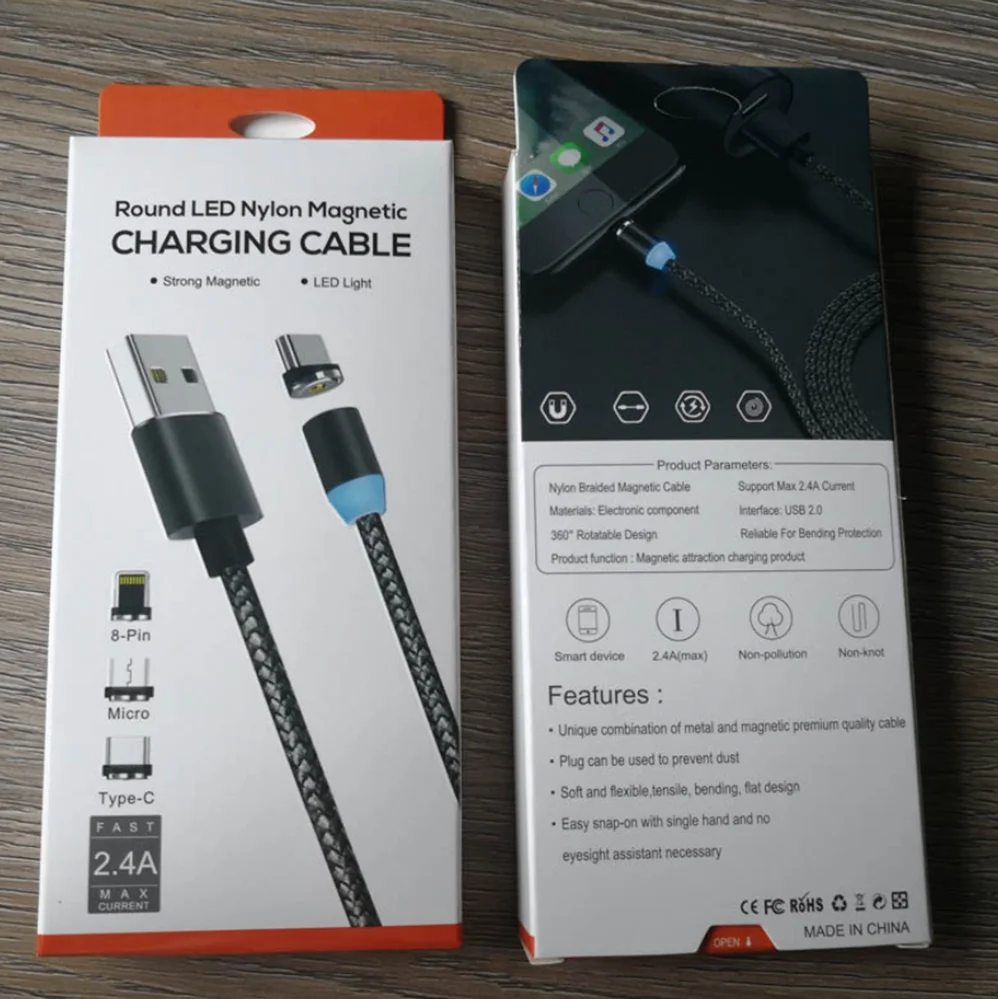 
Fast Speed TYPE C USB Data Cable Round LED Nylon Magnetic USB Cable 
