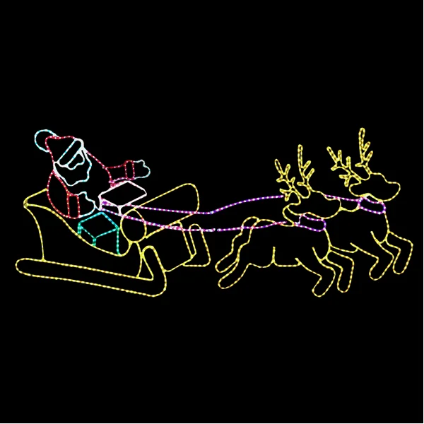 Christmas Light Rooftop LED Animated Waving Santa Reindeer with Sleigh Silhouette for Outdoor Lawn Decoration