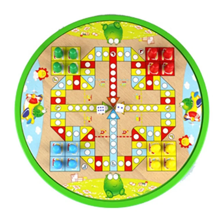 Wholesale Customization 5 in 1 Round Wooden Aeroplane Checkers Chess Board Multi Game Chess
