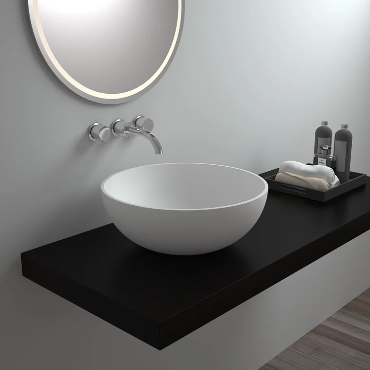 SM-8301T China high quality counter top lavabo sink, stone resin basin round