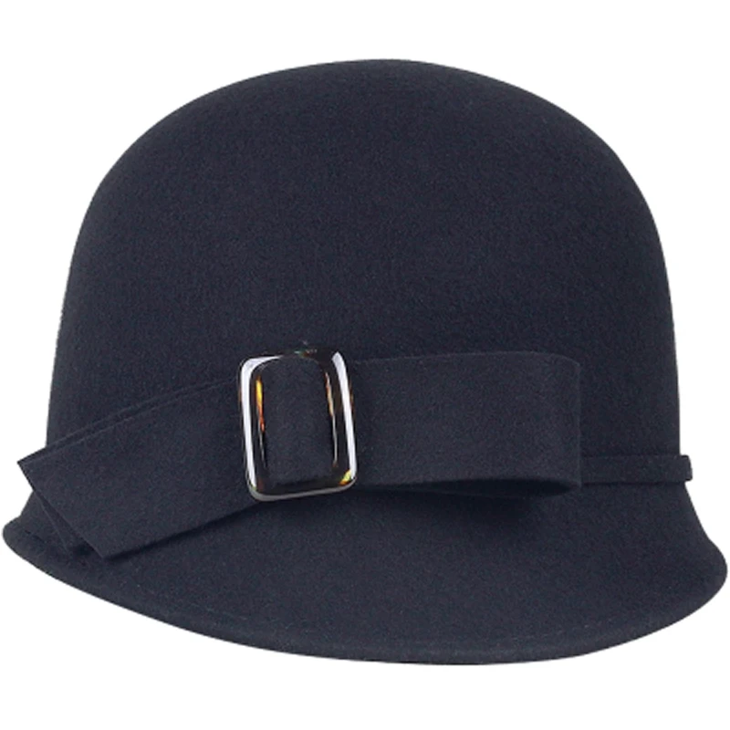 2019 Vintage Black Yellow Blue Bowler Wool Felt Cloche Hat With Bowknot Wide Brim Fedoras Ladies Floppy Derby Hats Cap Wholesale