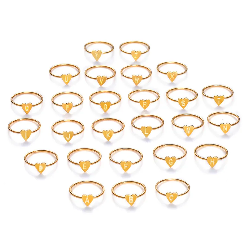 
Simple Hand Stamped Stacking Monogram Ring Initial Heart Drop Engraved Letter Gold Color Ring Gift for Women Jewelry 