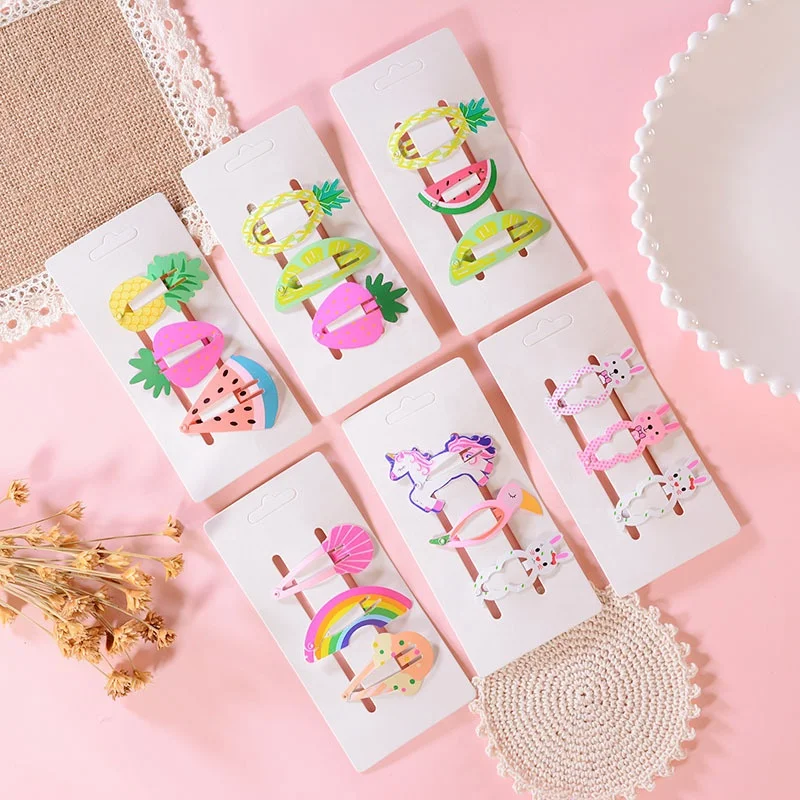 Детская краска для волос аксессуары для фруктов с нарисованной девочкой, заколка для волос 3 шт./пакет
