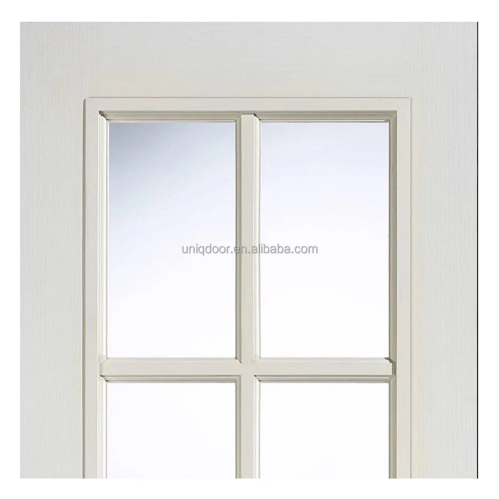 
Clear Tempered Glass Door Wood Veneered Entry Doors Villa Standard White Color Interior Double French Door for Builder 