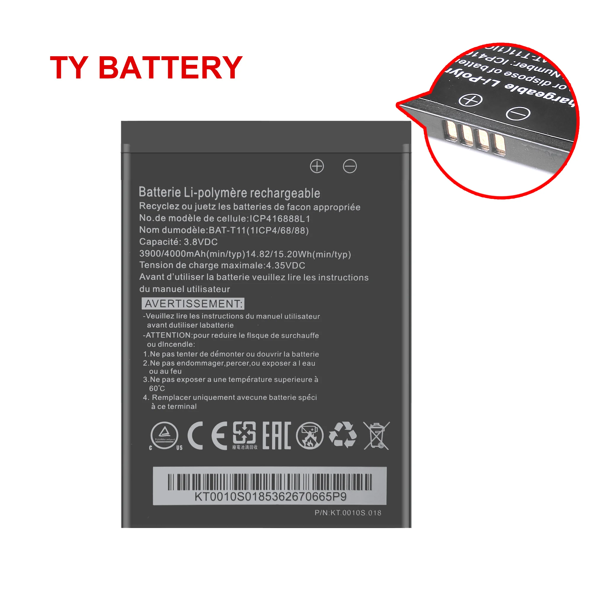 
4000mAh high quality ICP416888L1 BAT-T11 battery for Acer Liquid T03 T04 Z630 Z630S mobile phone battery 