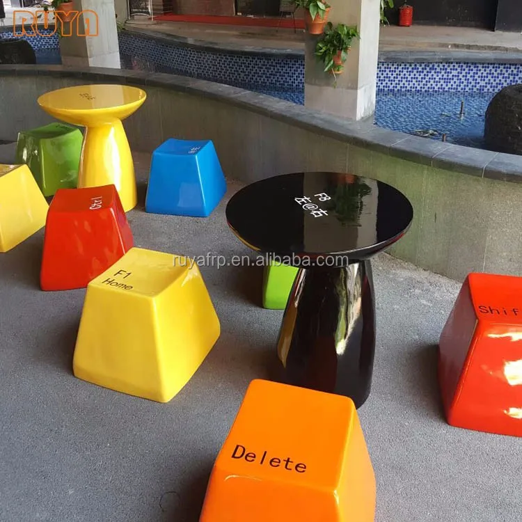Fibreglass unique furniture design keyboard stool and table for business place reception resting