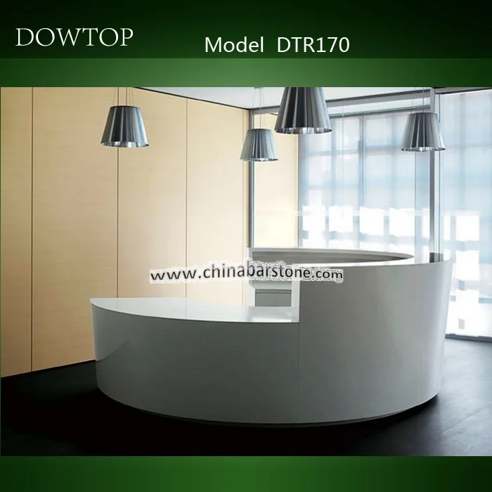 Modern gloss white circle round circular small reception counter design clinic office front desk