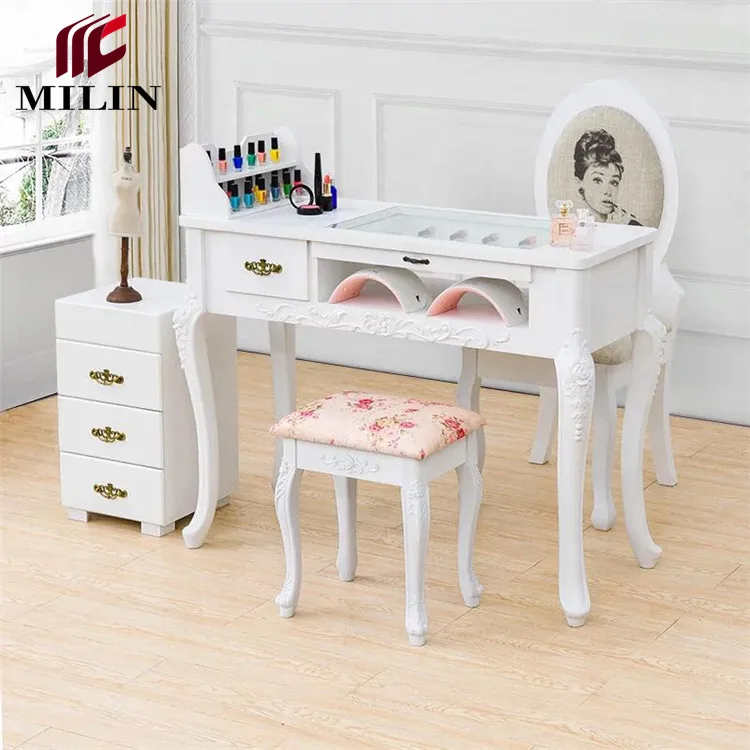 
Glass top drawers manicure salon nail table with trolley and chair 