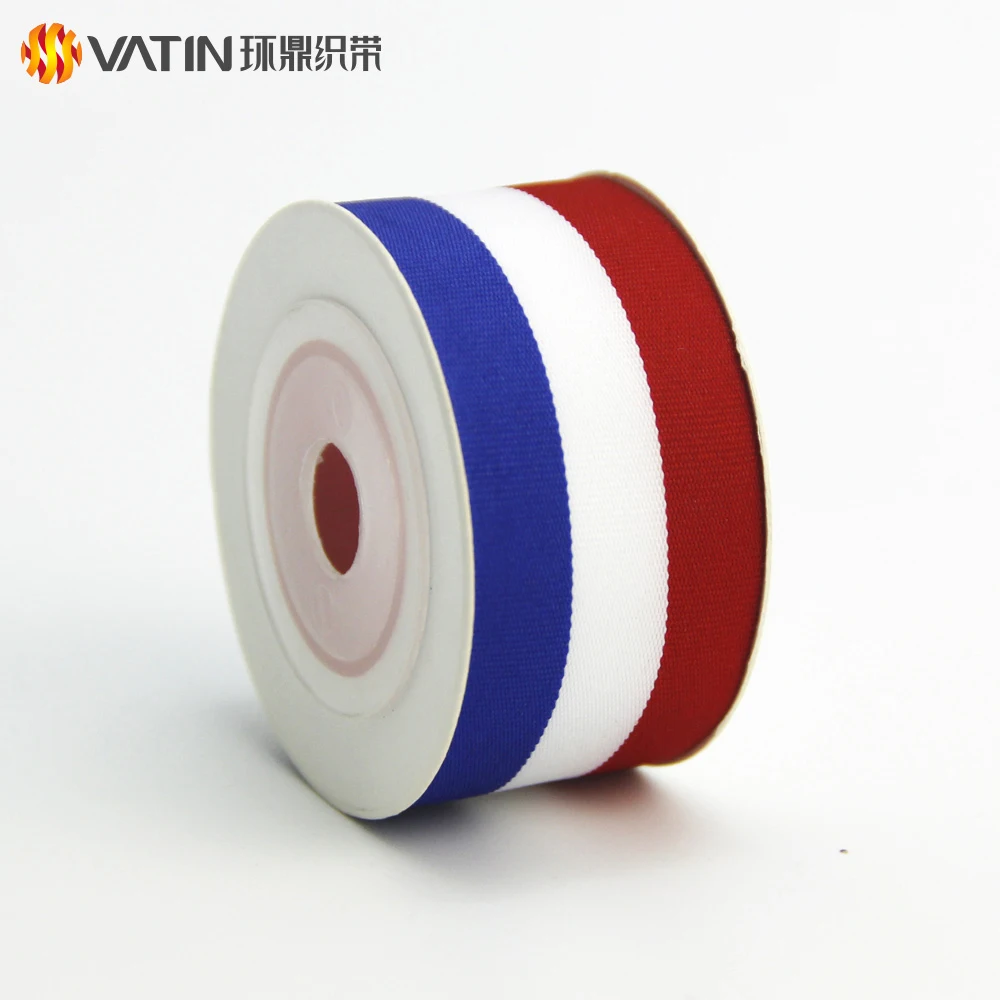 Luxury New Design Red White and Blue Striped Flag Grosgrain Ribbon for 2018 Football World Russia Cup