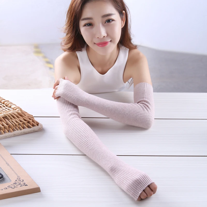 
Wholesale Women Glove Long half finger Wool knit Gloves for girls multi colors Winter Warm female mitts 