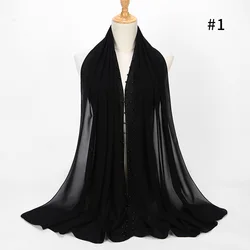 20 colors maxi pearl hijabs islamic head wraps long muslim beads chiffon plain hijab scarf