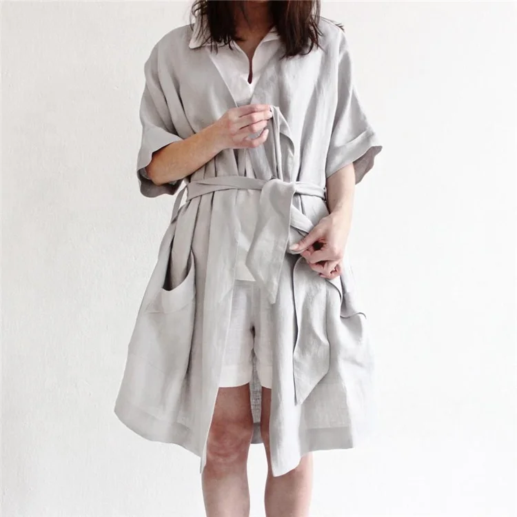 2022 Wholesale Winter Sexy Women Sleep Blank Grey Bath Linen Kimono Robe